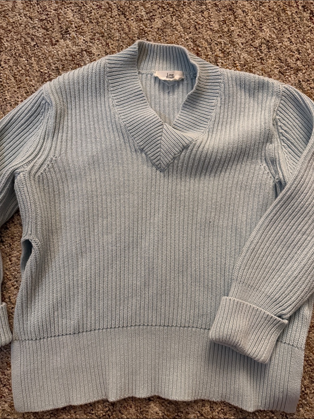 Light Blue V-Neck Ribbed Sweater